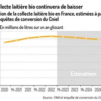 Courbe d'évolution de la collecte de lait de vache biologique en France