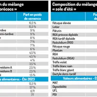 Composition des mélanges « pâturage précoce » et « sole d'été » du Gaec du Rodier