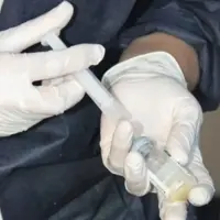 Mains d'un vétérinaire préparant une injection de vaccin