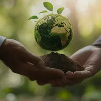 Deux personnes avec une planète et de la terre dans leurs mains