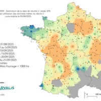 carte des dates prévisionnelles de récolte de maïs fourrage