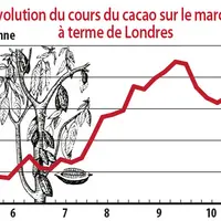 Evolution du cours du cacao sur le marché à terme de Londres
