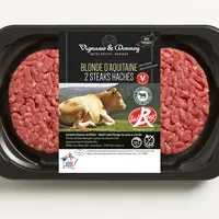 La filiale de Vivadour Vignasse & Donney vend en grande distribution des steaks hachés façon bouchère de blonde d'Aquitaine label Rouge. © Vignasse &