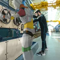 La combinaison de capteurs se porte comme un sous-vêtement. Elle montre les points à risque sur l'avatar de celui qui la porte. © E-Mage-IN 3D