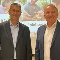 Olivier Chaillou et Alain Le Floch, respectivement président et directeur du groupe coopératif Terrena, à l'occasion de leur assemblée générale, le 15
