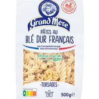 Les pâtes au blé dur de fermes HVE ont un conditionnement bien distinct des pâtes IGP Grand'Mère aux oeufs frais.