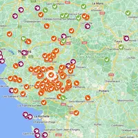 Capture d'écran au 13 décembre de la carte des foyers de grippe aviaire réalisée par nos collègues de Réussir volailles.