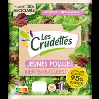 Les "Jeunes pousses" Les Crudettes a d'abord été converti au sachet de papier Kraft avec un film à l'intérieur.