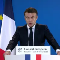 Emmanuel Macron en conférence de presse à Bruxelles le 1er février 2024