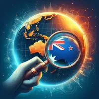 le globe terrestre avec une loupe posée sur la nouvelle-zélande et l’australie, style art numérique
