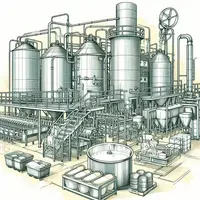une usine de transformation du lait en fromage, beurre, poudre de lait, dessin style illustration