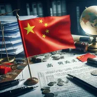un drapeau chinois qui flotte au vent, en arrière plan des papiers et réglement