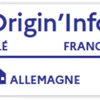Projet de logo Origin'Info avec l'information du pays d'élaboration.