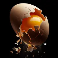 un oeuf dont la coquille s'ouvre par une fissure et l'intérieur coule, zoom, fond noir