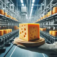 un cheddar en gros plan dans une usine moderne de fromages