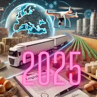 une illustration qui représente les défis auxquels l'industrie agroalimentaire pourrait être confrontée en 2025. Elle intègre des éléments liés à la