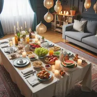 une table de repas de rupture du jeune pour le ramadan dans un appartement