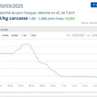 Evolution cotation porc entre mars 2024 et 2025