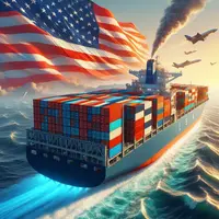 bateau porte conteneur et drapeau américain