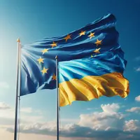 le drapeau de l'union européenne et le drapeau de l'ukraine côte à côte