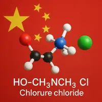 image d'une molécule de chlorure de choline devant un drapeau chinois