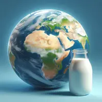 bouteille de lait devant la planète terre