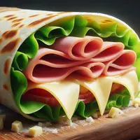 un wrap au jambon et au fromage, zoomé