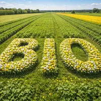 champ avec marqué "BIO" en fleurs