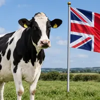 Vache et drapeau britannique à la campagne