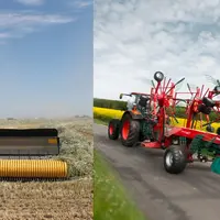 Andaineur à tapis Roc et andaineur à quatre rotors Kverneland - Kubota