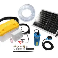Le kit de pompage Solar Basic de La Buvette contient un panneau solaire d'alimentation de 55 watts, un coffre de batterie et le nécessaire pour les ra