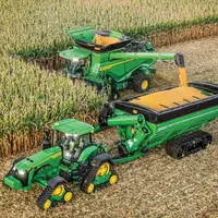 Certaines moissonneuses-batteuses atteignent, voire dépassent les 40 tonnes avec l'équipement frontal et la trémie pleine. © John Deere