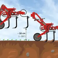 La bineuse Chopstar-Prime d'Einböck offre un dégagement de 50 cm pour le relevage des éléments en bout de champ ou dans les pointes.
