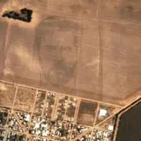 visage de Messi apparaissant dans un champs de maïs