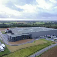 Vue aérienne de la nouvelle plateforme logistique de la Scar implantée à Domagné (Ille-et-Vilaine)