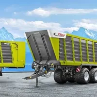 Les remorques Fliegl Cargos se démarquent avec leur caisse de couleur grise et verte.