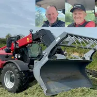 Benoit Lecler et Flavien Lecler, agriculteurs à Ouville (Manche - 50) et leur salarié Paul Lecler, essayeurs du chargeur téles