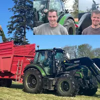 Tracteur Deutz-Fahr 6140.4 TTV avec chargeur frontal Stoll Isobus et remorque Chevance à l'ensilage d'herbe avec une