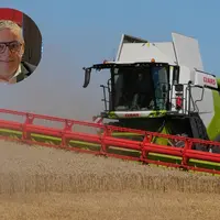 Moissonneuse-batteuse Claas Lexion 7700 et Philippe Largeau, président de la Fédération nationale des entrepreneurs des territ