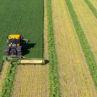 Faucheuse Krone EasyCut R 360 Collect attelée à un tracteur JCB Fastrac