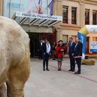 Les éleveurs et producteurs primés lors du Salon de l’agriculteur 2023, ainsi que leurs bêtes,
ont été reçus à Moulins par les élus du Département et