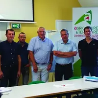 M. Durin (FNSEA03), C. Jardoux (FNSEA03), R. Moine (Chambre d’agriculture), F. Meunier (JA03), J. Laurent (Conseil départemental), G. Madet (Groupama)