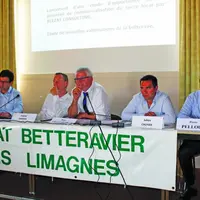 De gauche à droite : Pierre Rayé (directeur général CGB), Franck Sander (président CGB), Régis Chaucheprat (président CGB Limagnes), Julien Cautier (v