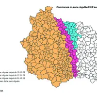 Carte des communes en zone régulée MHE dans le Puy-de-Dôme.