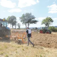 Les candidats au concours de labour en plein exercice