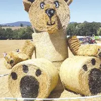Ourson fabriqué en bottes de paille par les JA pour souhaiter la bienvenue aux visiteurs.