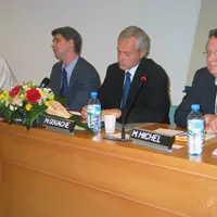 Bruno Chaput a accueilli Frédéric Charillon, Jean-Christophe Gouache et Thierry Michel lors de la première conférence.
