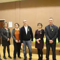Jean-Philippe Viollet avec les médaillés de l’Ordre du mérite agricole et de la Chambre d’agriculture : Maryse Zaccomer, Line Dauphin, Frédéric Gouzon