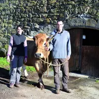 Florence et Thibaut Dijols entourent Haute, égérie du prochain Salon de l’agriculture, du 24 février au 4 mars, lors de l’une des ses premières sortie