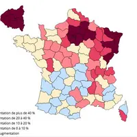 L’évolution du nombre de décès sur la période du 1er mars au 13 avril (par rapport à 2019) est particulièrement marquée dans l’Est et en région parisi